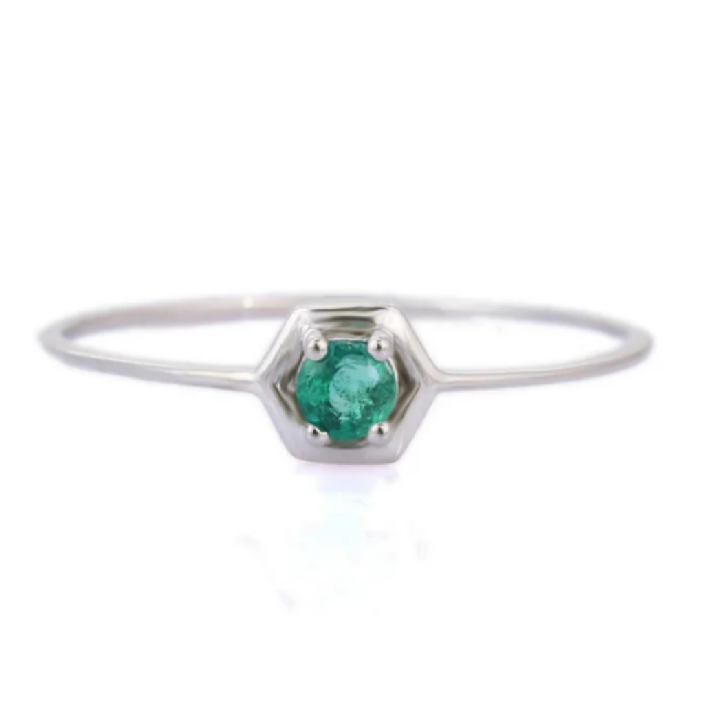 14K White Gold Emerald Pinky Ring Image