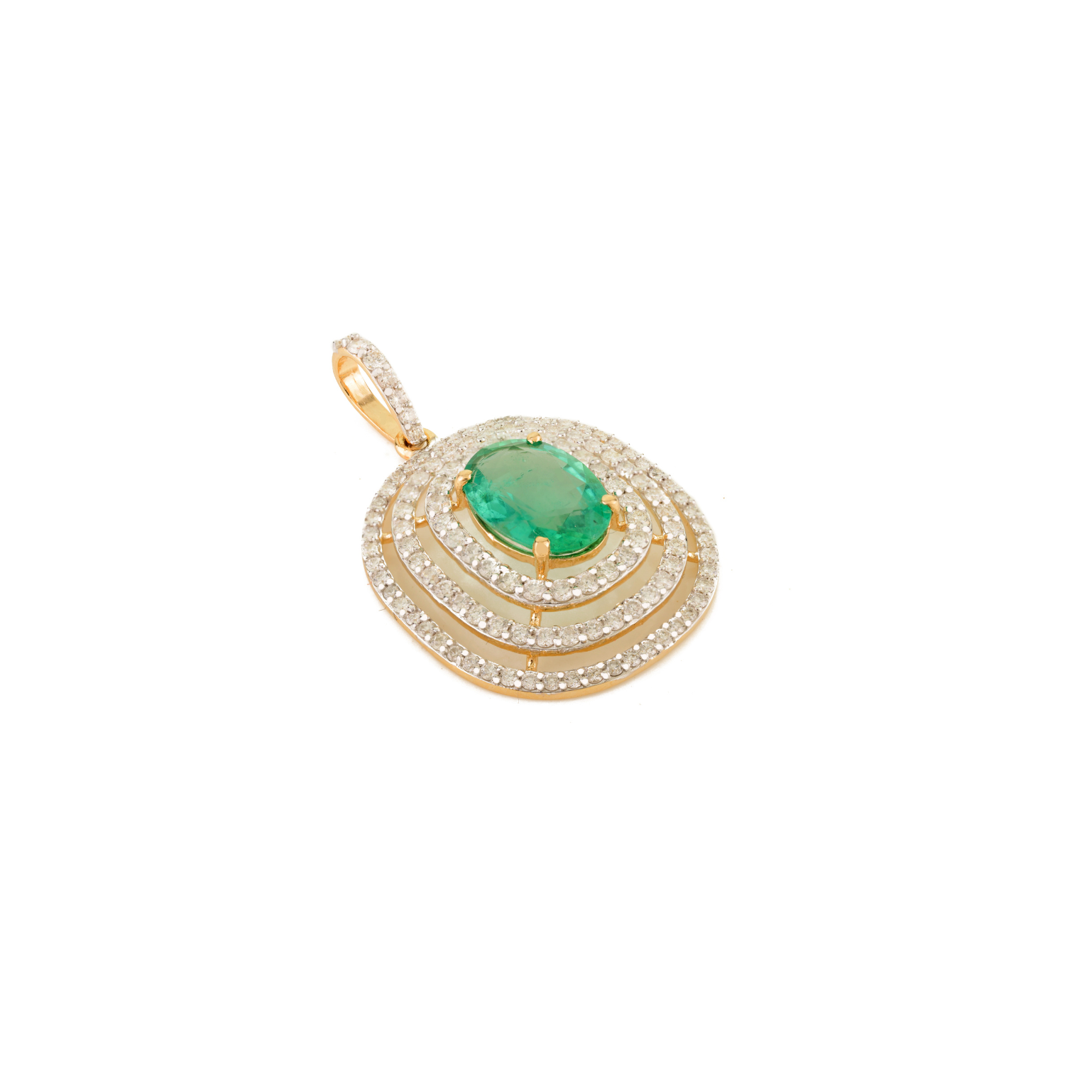 18K Solid Yellow Gold Double Halo Solitaire Pendant