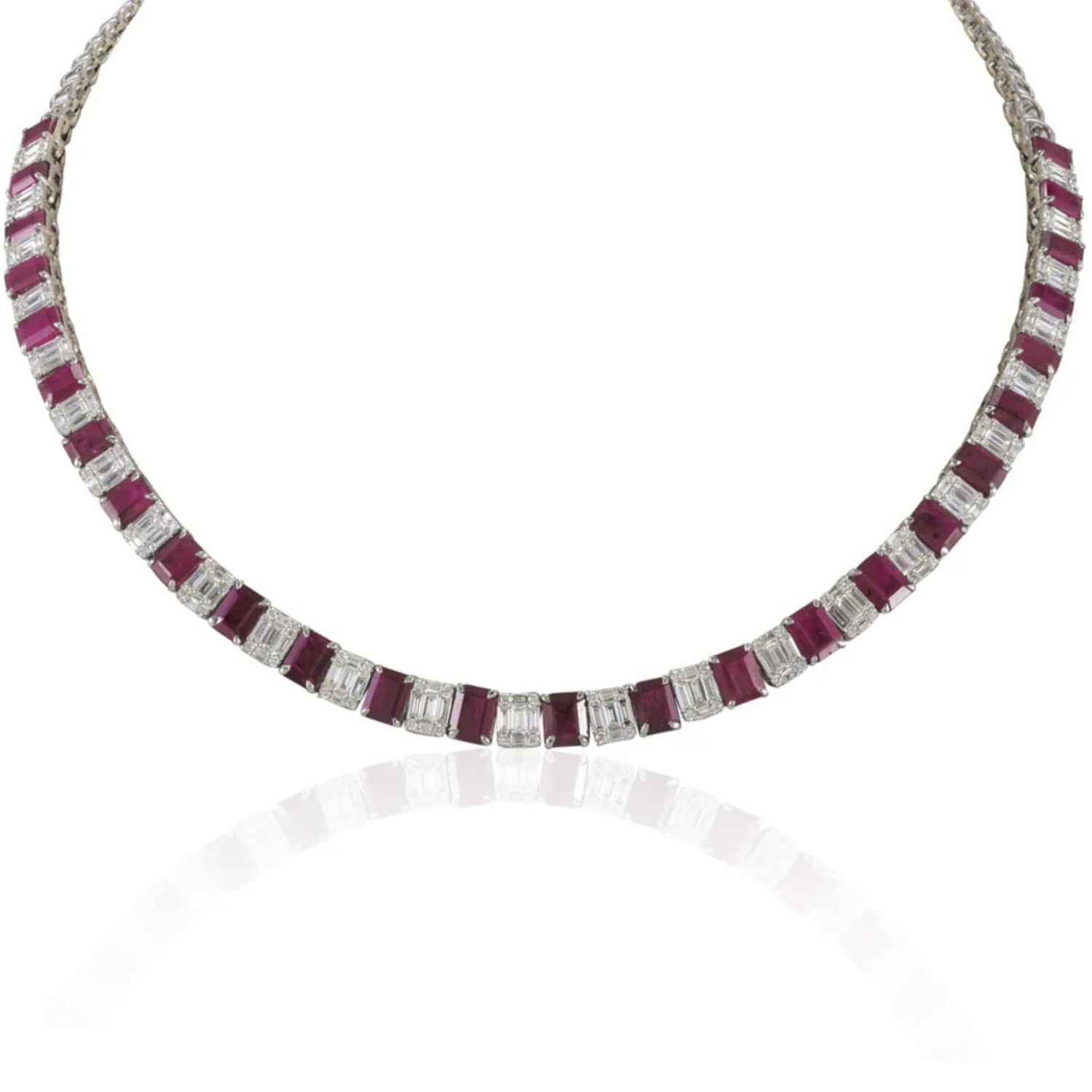 18K Gold Ruby Diamond Tennis Necklace