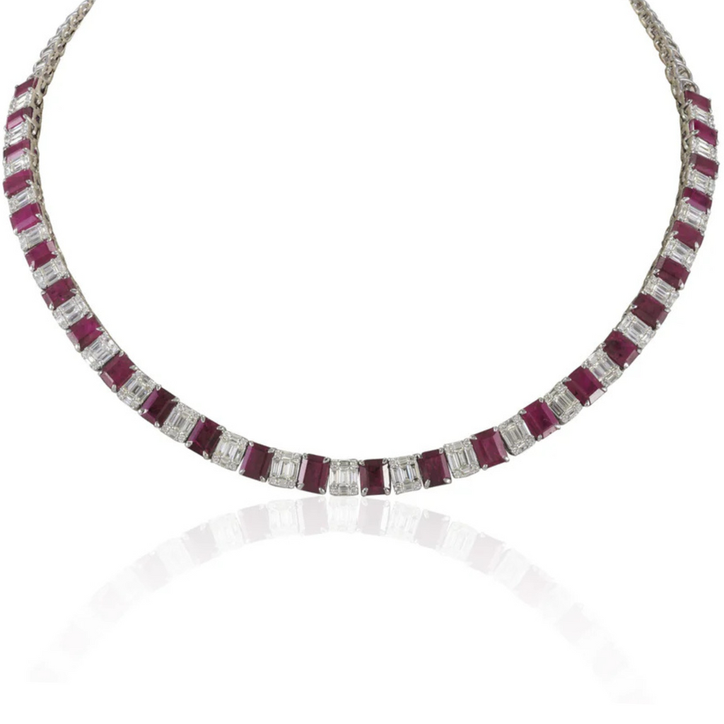 18K Gold Ruby Diamond Tennis Necklace Image