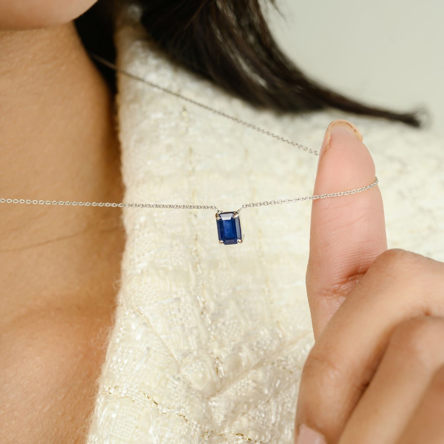 14k Solid Gold Blue Sapphire Pendant Necklace