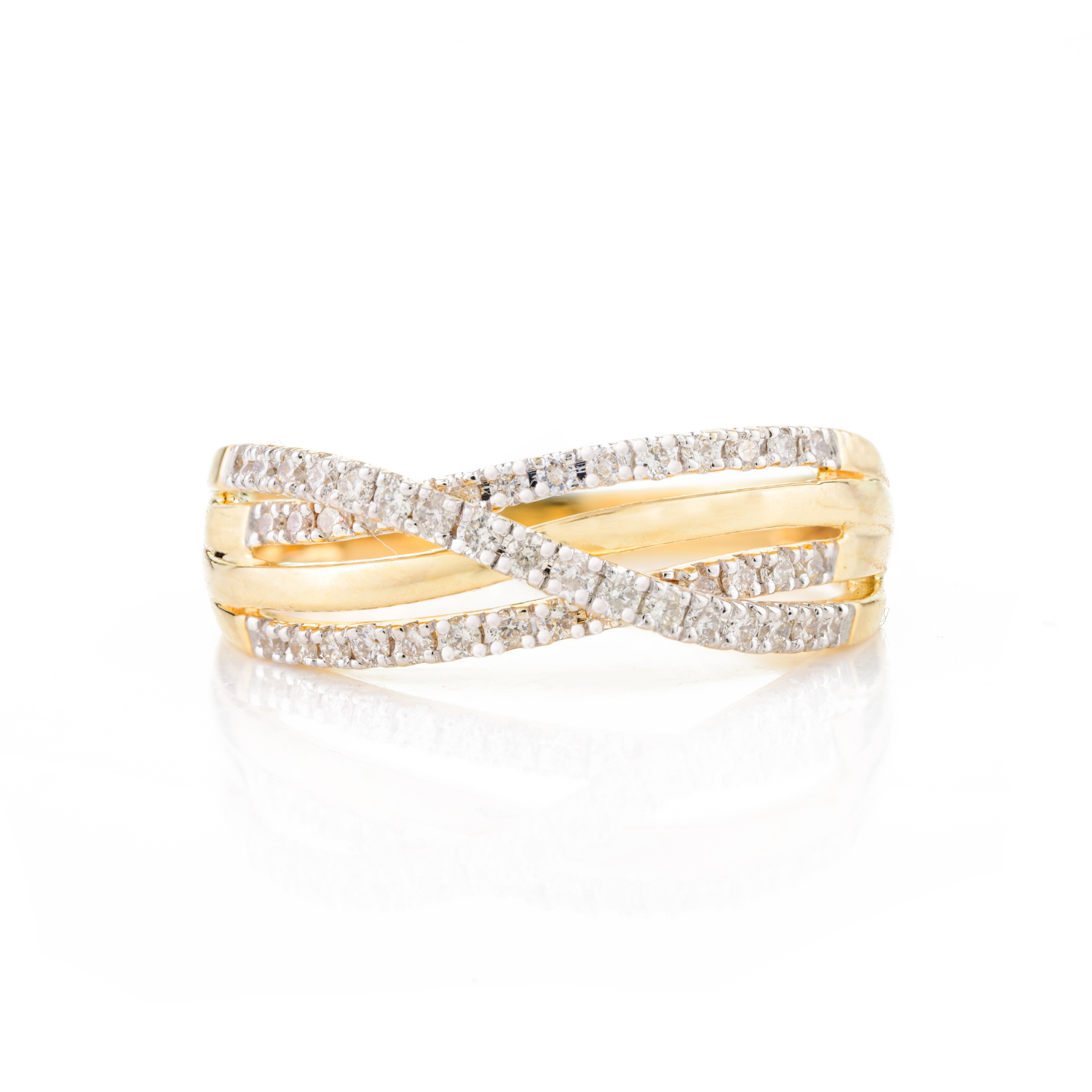 18K Gold Crossover Diamond Engagement Ring - vrjewels-us