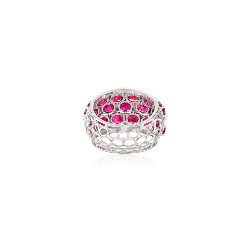 18K White Gold Ruby Diamond Dome Ring Image