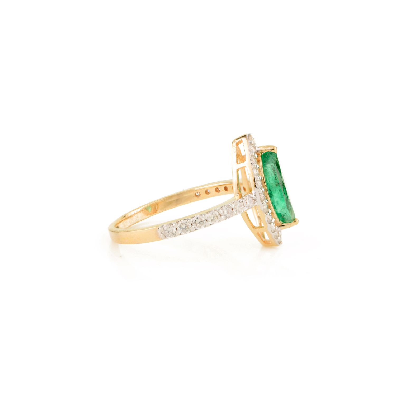 18K Solid Yellow Gold Marquise Emerald Ring