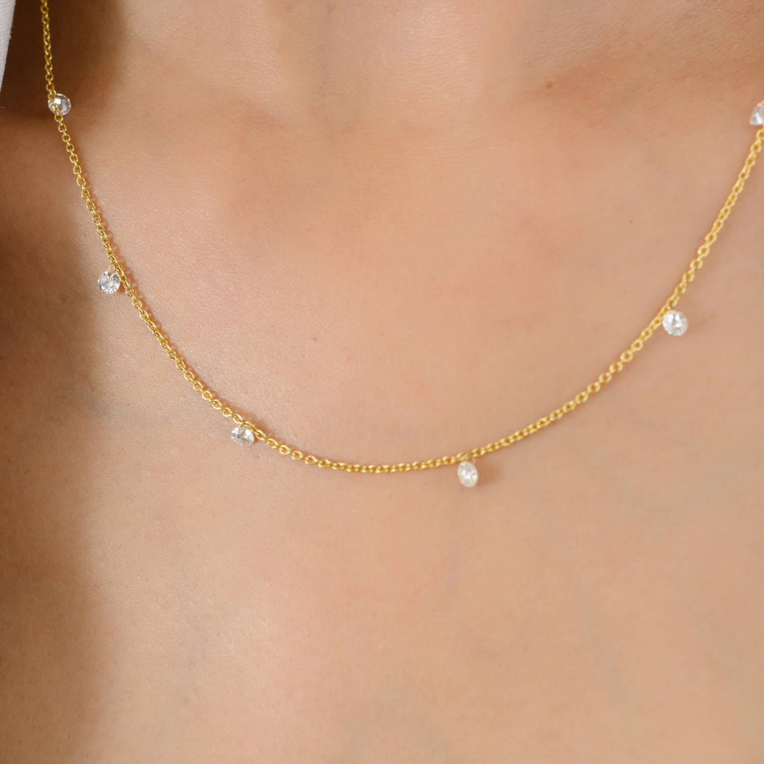 18K Gold Dewdrop Natural Diamond by the Yard Chain Necklace