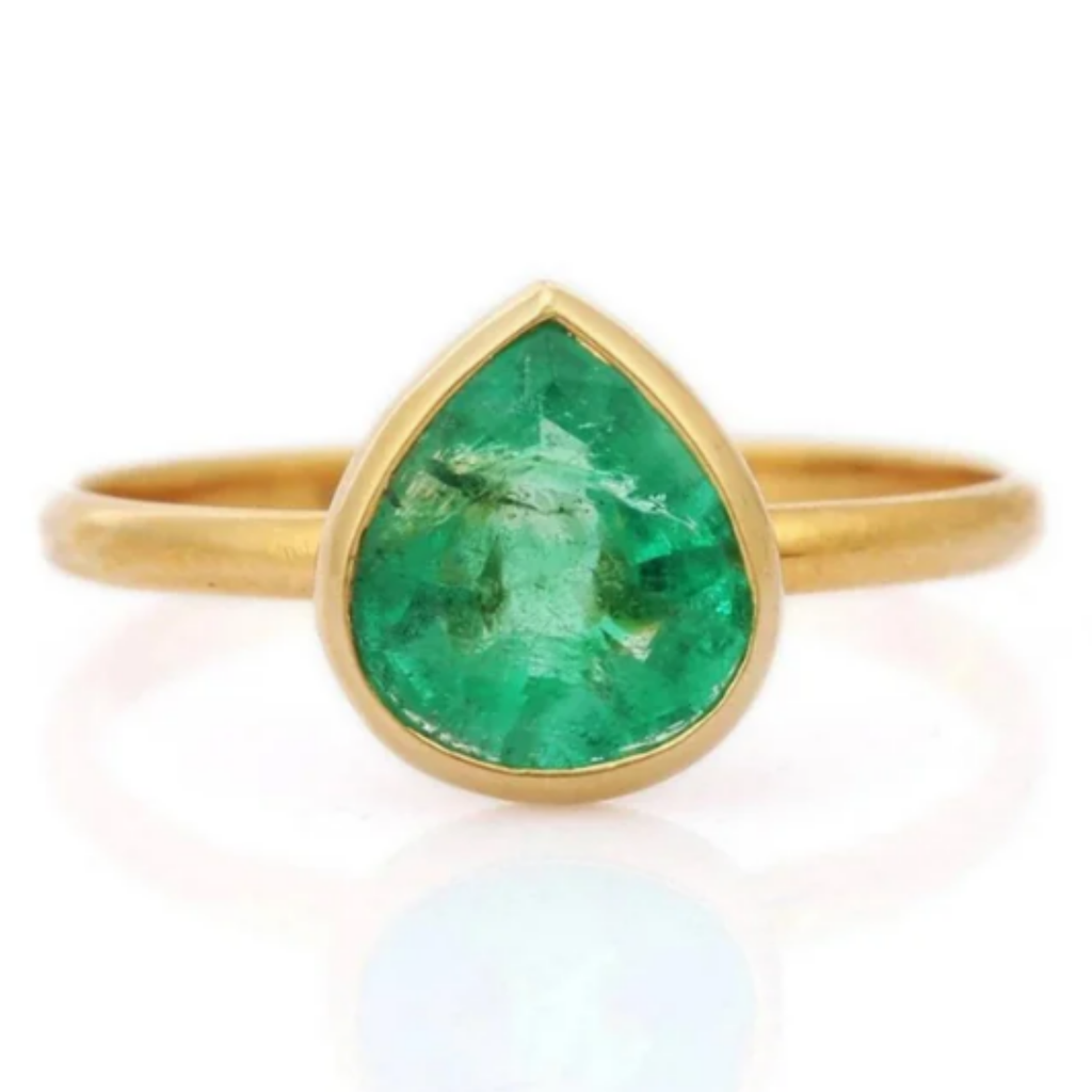 18K Gold Pear Shape Emerald Ring Image