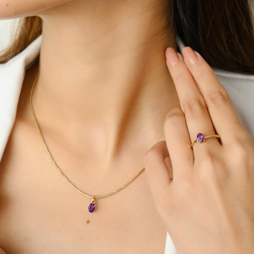 18K Gold Amethyst Combo Jewelry Set Image