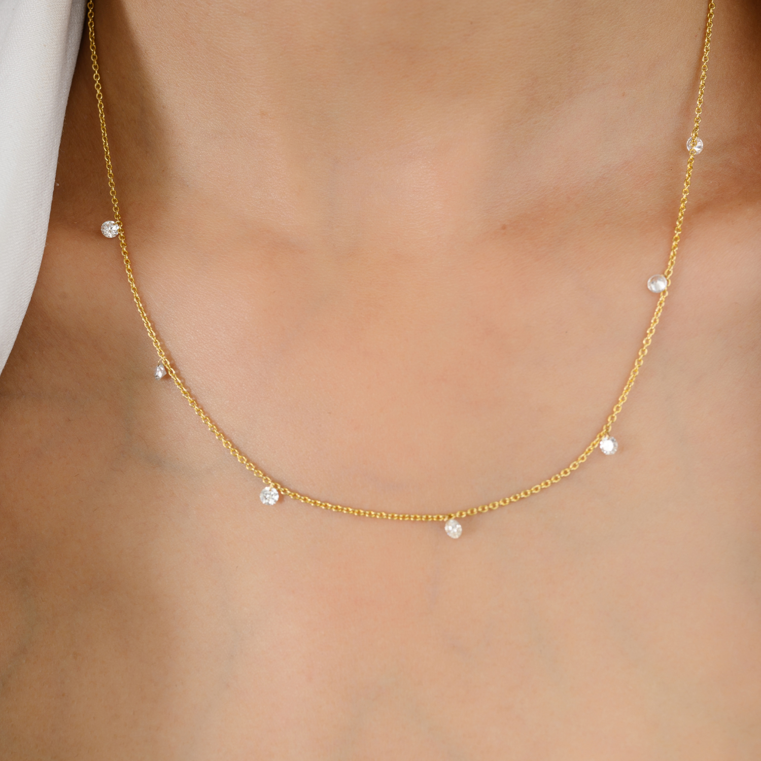 18K Gold Dewdrop Natural Diamond by the Yard Chain Necklace