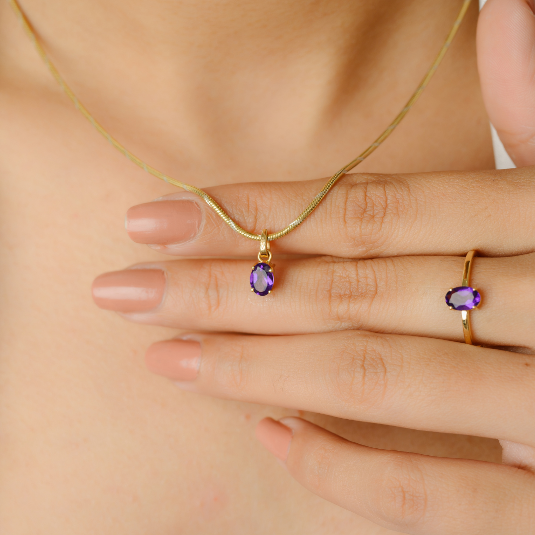 18K Gold Amethyst Combo Jewelry Set - vrjewels-us