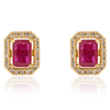 18K Gold Octagon Ruby Halo Diamond Studs Thumbnail