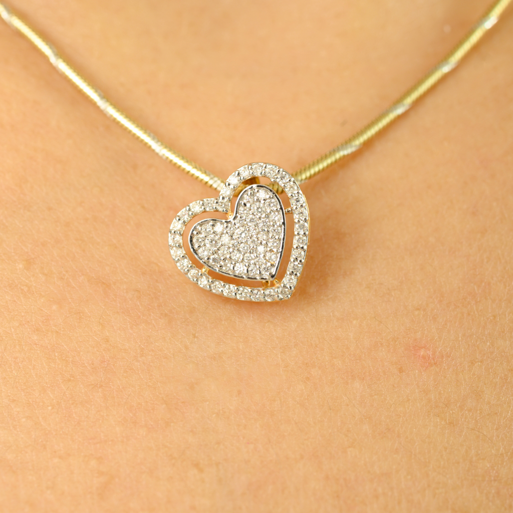 18K Solid Yellow Gold Heart Diamond Pendant Image