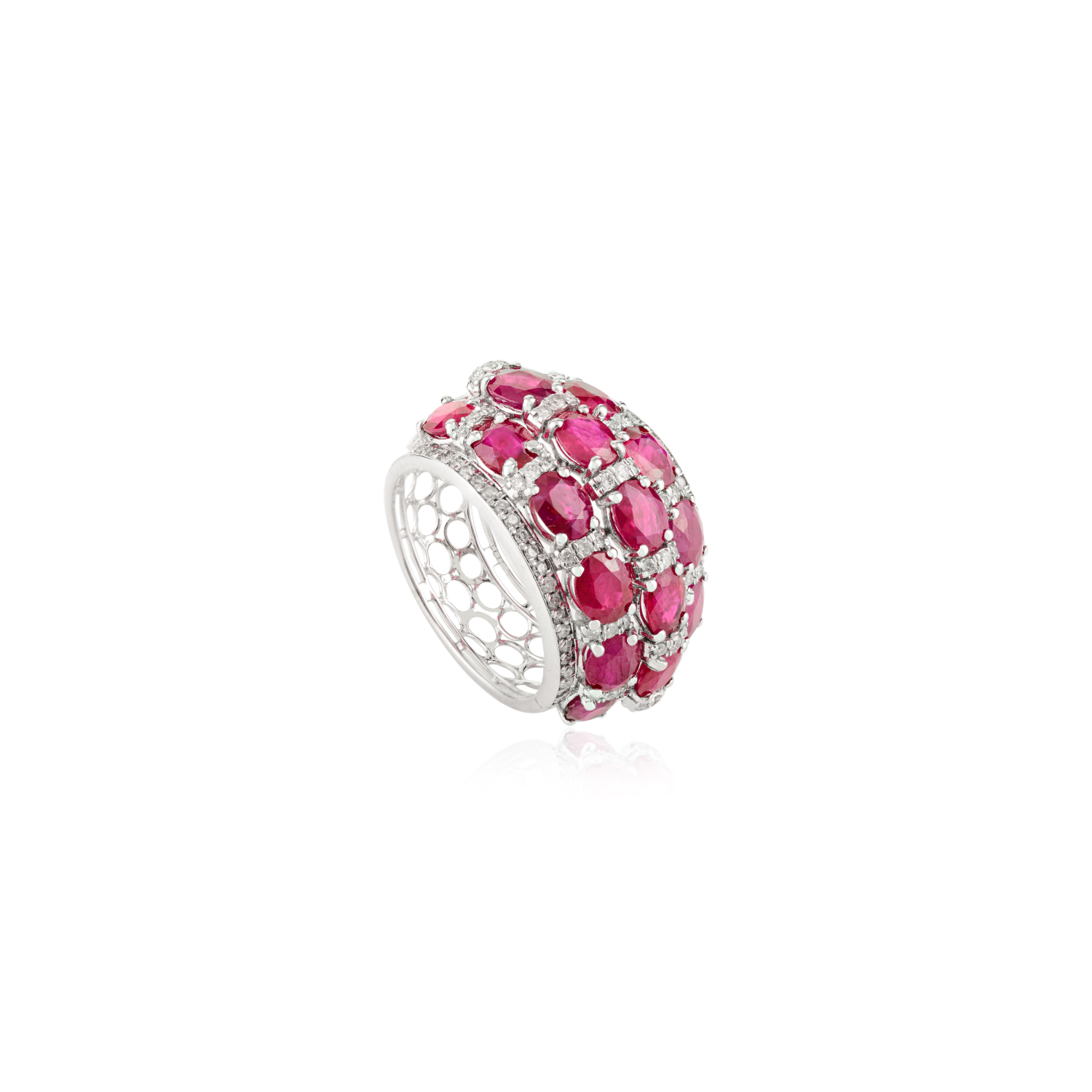 18K White Gold Ruby Diamond Dome Ring