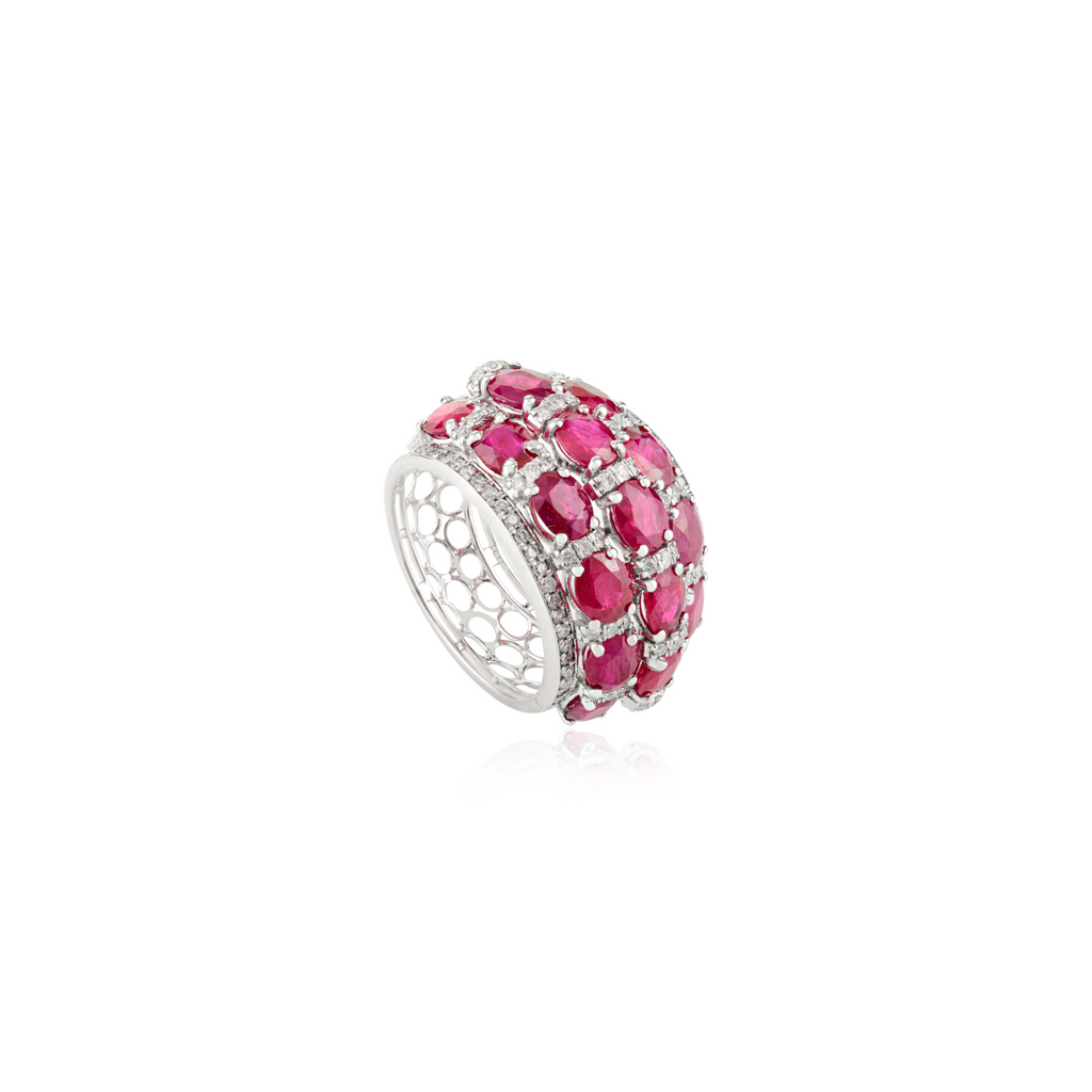18K White Gold Ruby Diamond Dome Ring Image