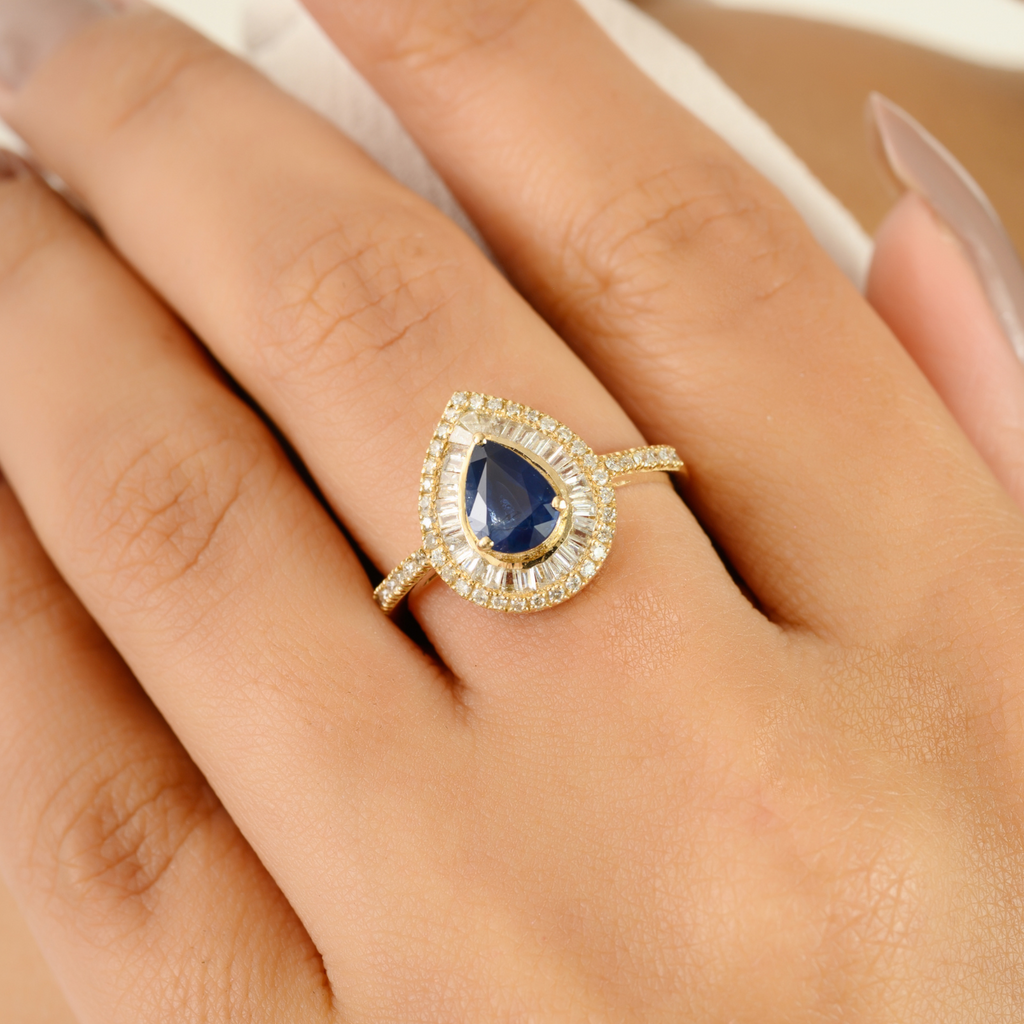 14K Pear Sapphire & Diamond Double Halo Engagement Ring Image