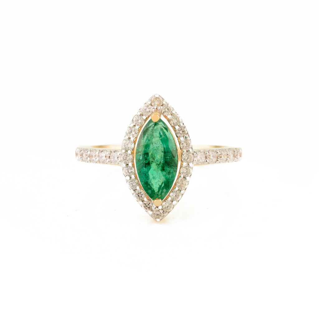 18K Solid Yellow Gold Marquise Emerald Ring Image