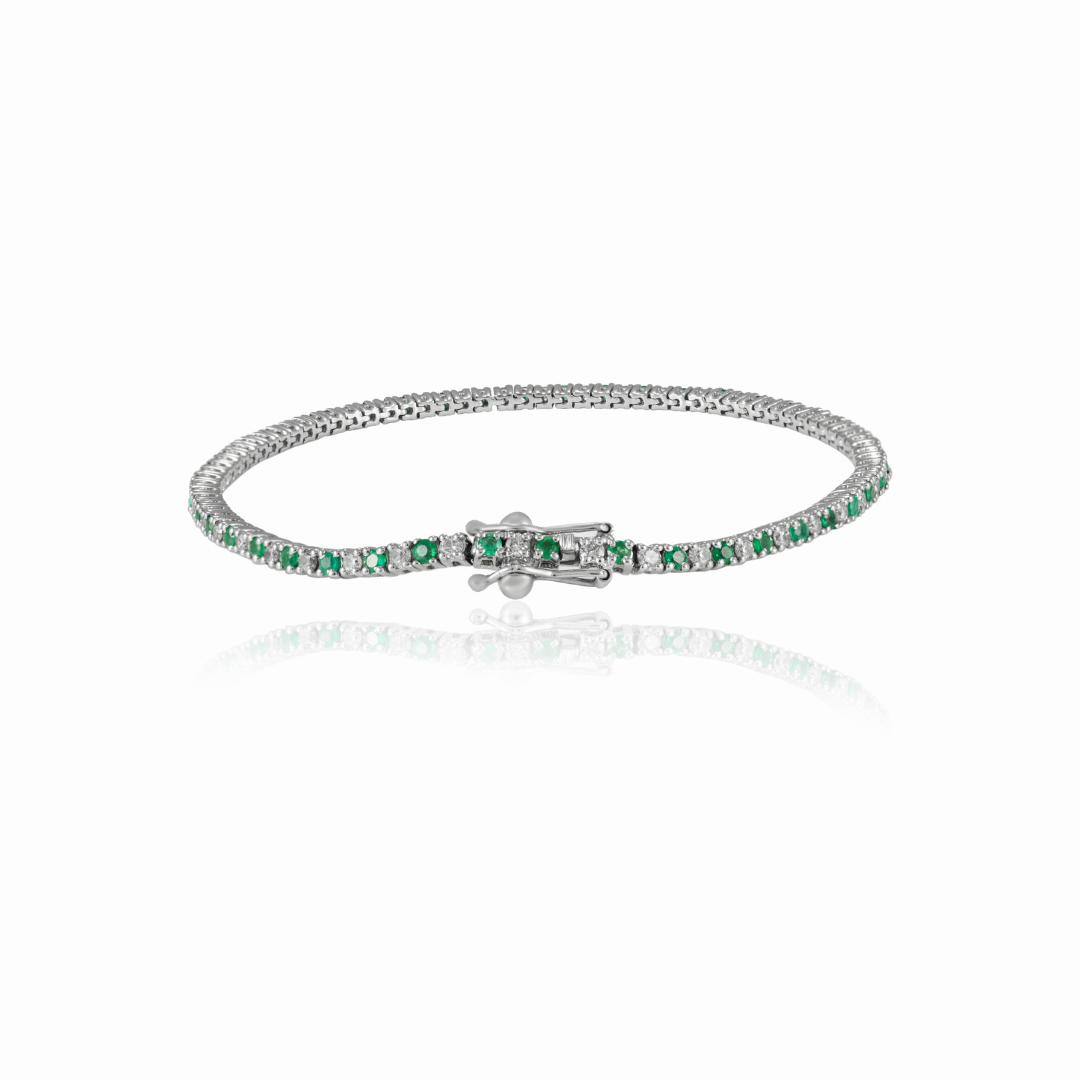 18K Gold Emerald Diamond Sleek Bracelet