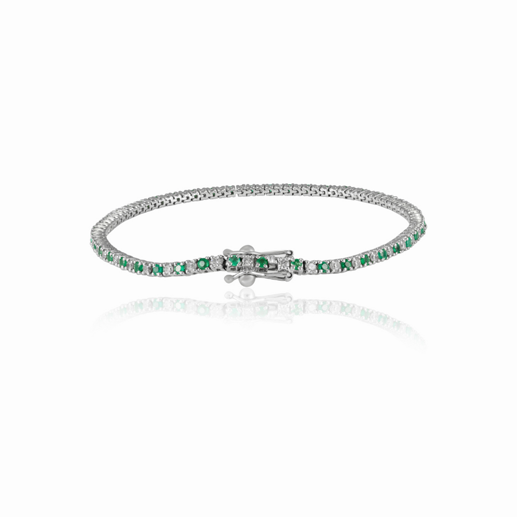 18K Gold Emerald Diamond Sleek Bracelet Image