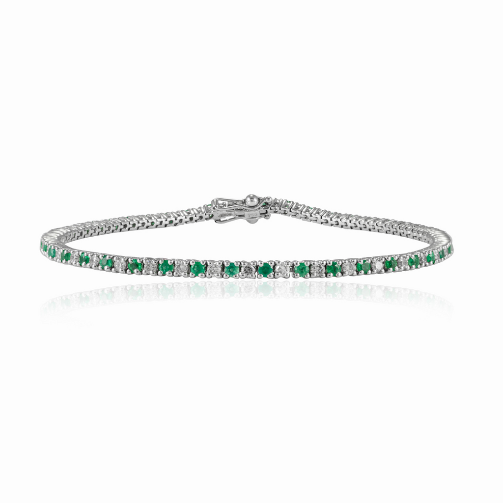 18K Gold Emerald Diamond Sleek Bracelet Image