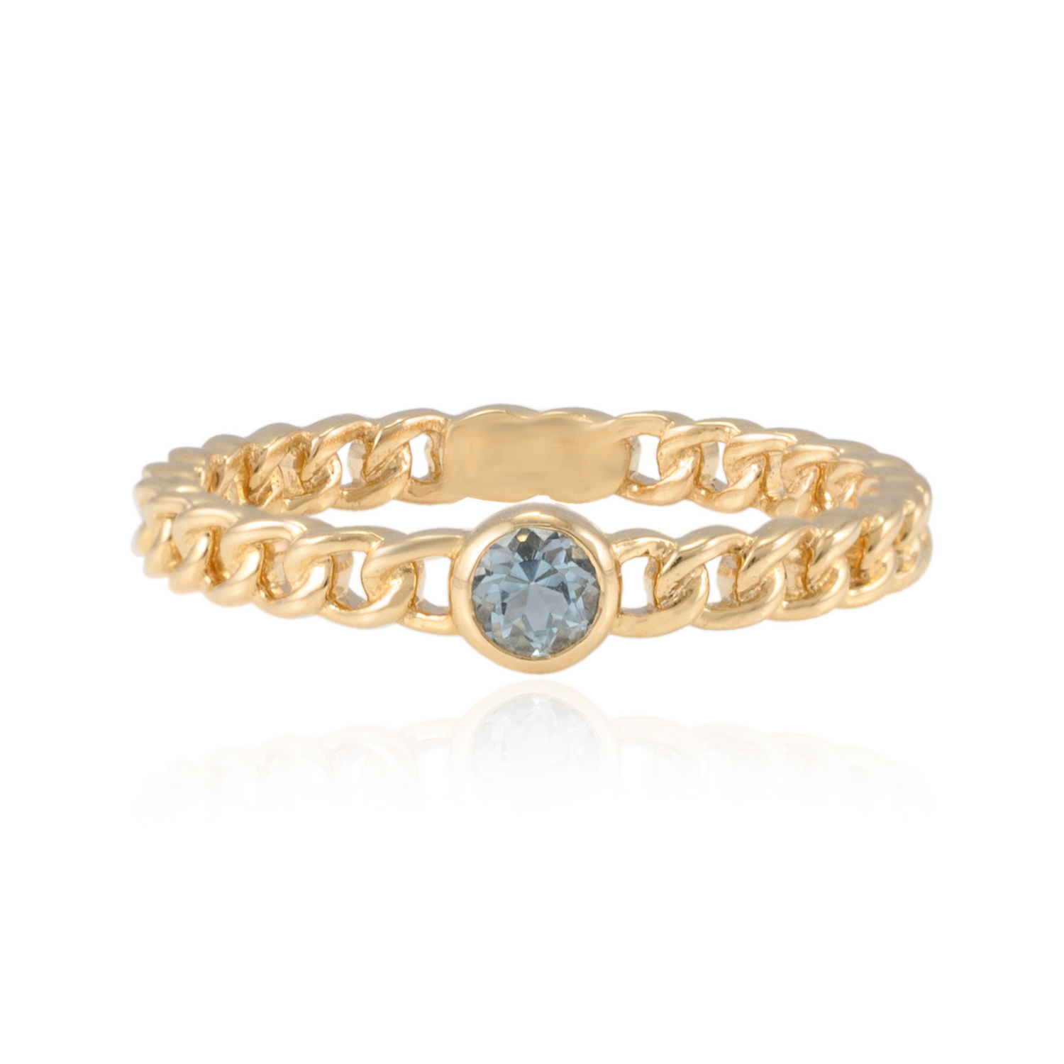 14K Gold Blue Topaz Solid Chain Ring