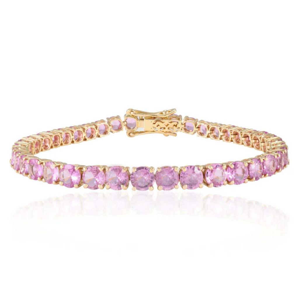 14K Gold Round Pink Sapphire Tennis Bracelet Image