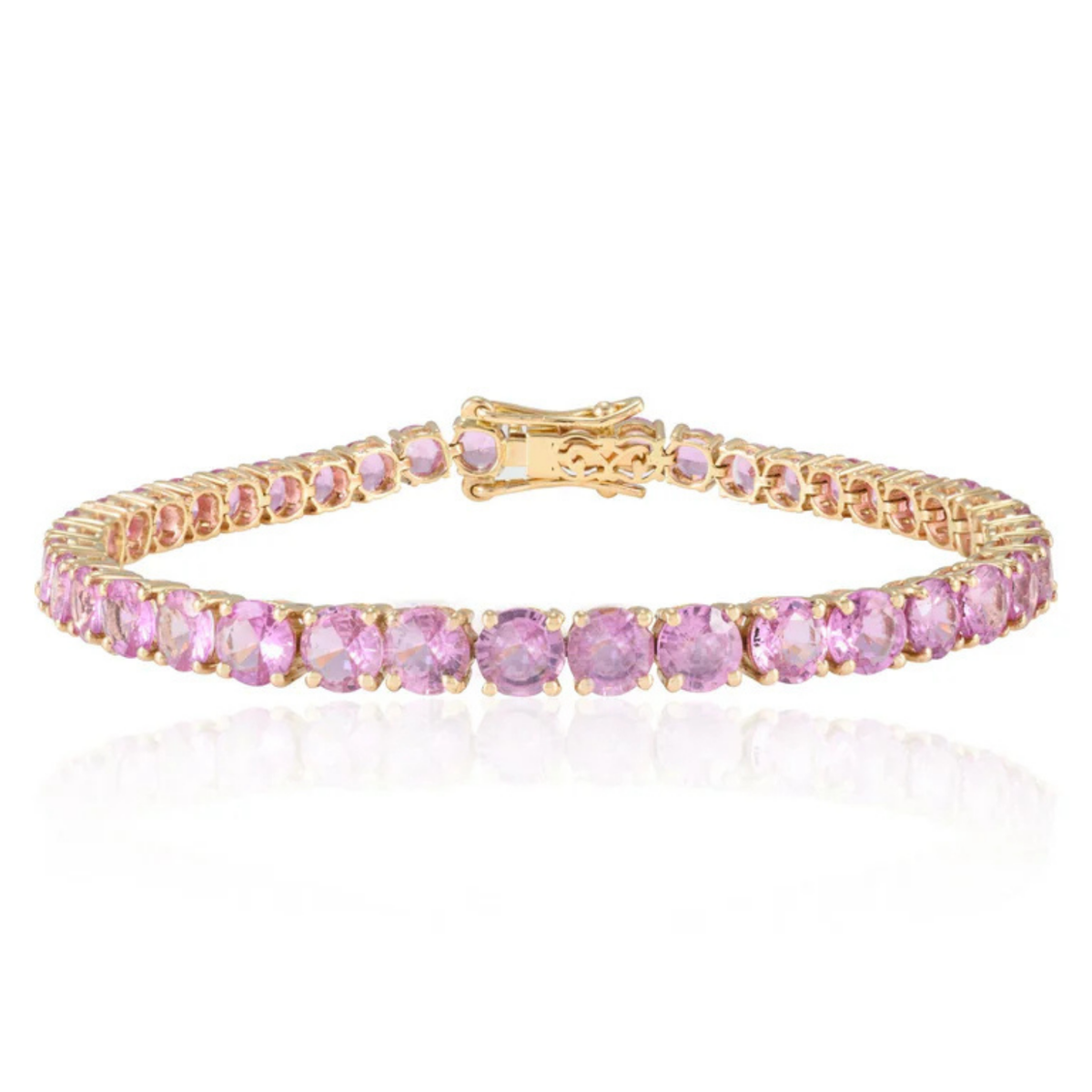 14K Gold Round Pink Sapphire Tennis Bracelet