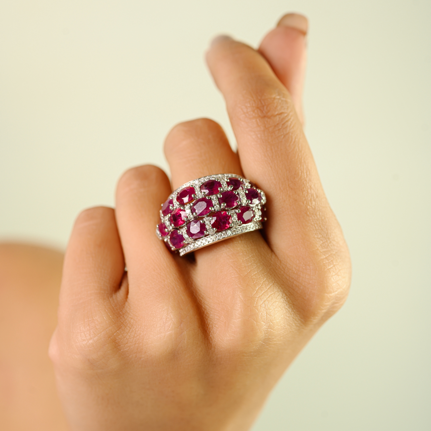 18K White Gold Ruby Diamond Dome Ring