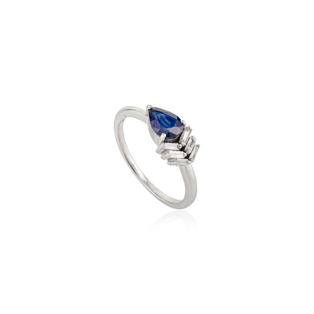 18K White Gold Blue Sapphire Diamond Ring Image