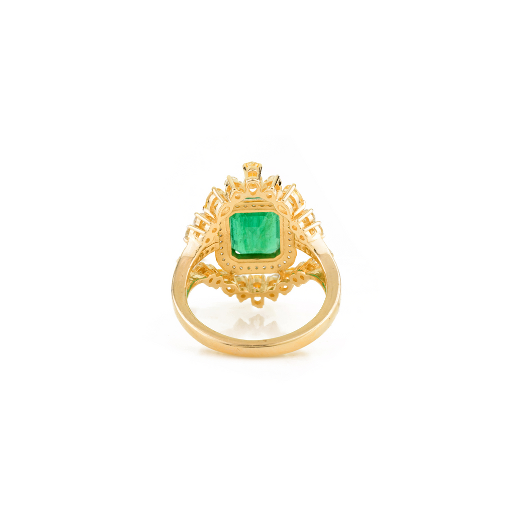 14K Solid Yellow Gold Emerald Diamond Modern Ring Image