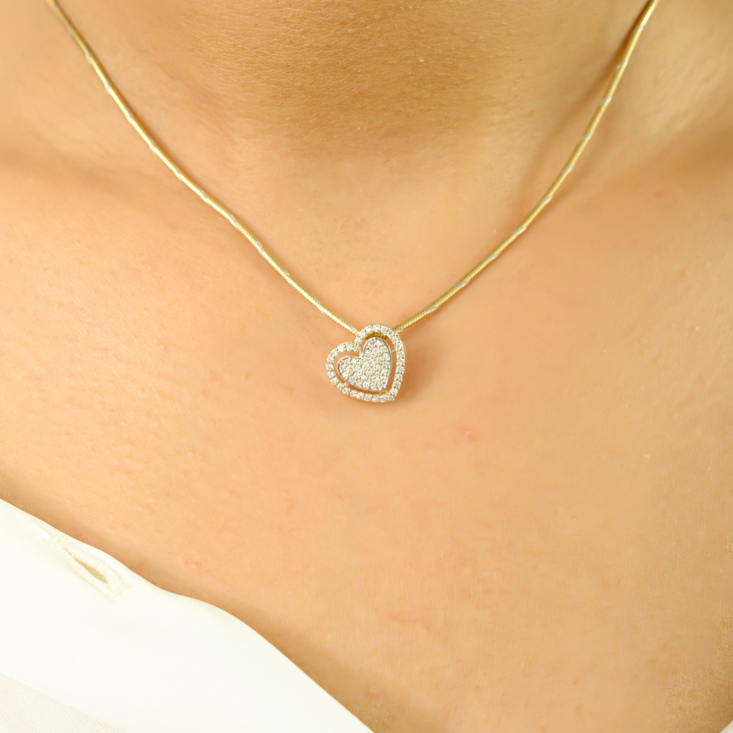 18K Solid Yellow Gold Heart Diamond Pendant