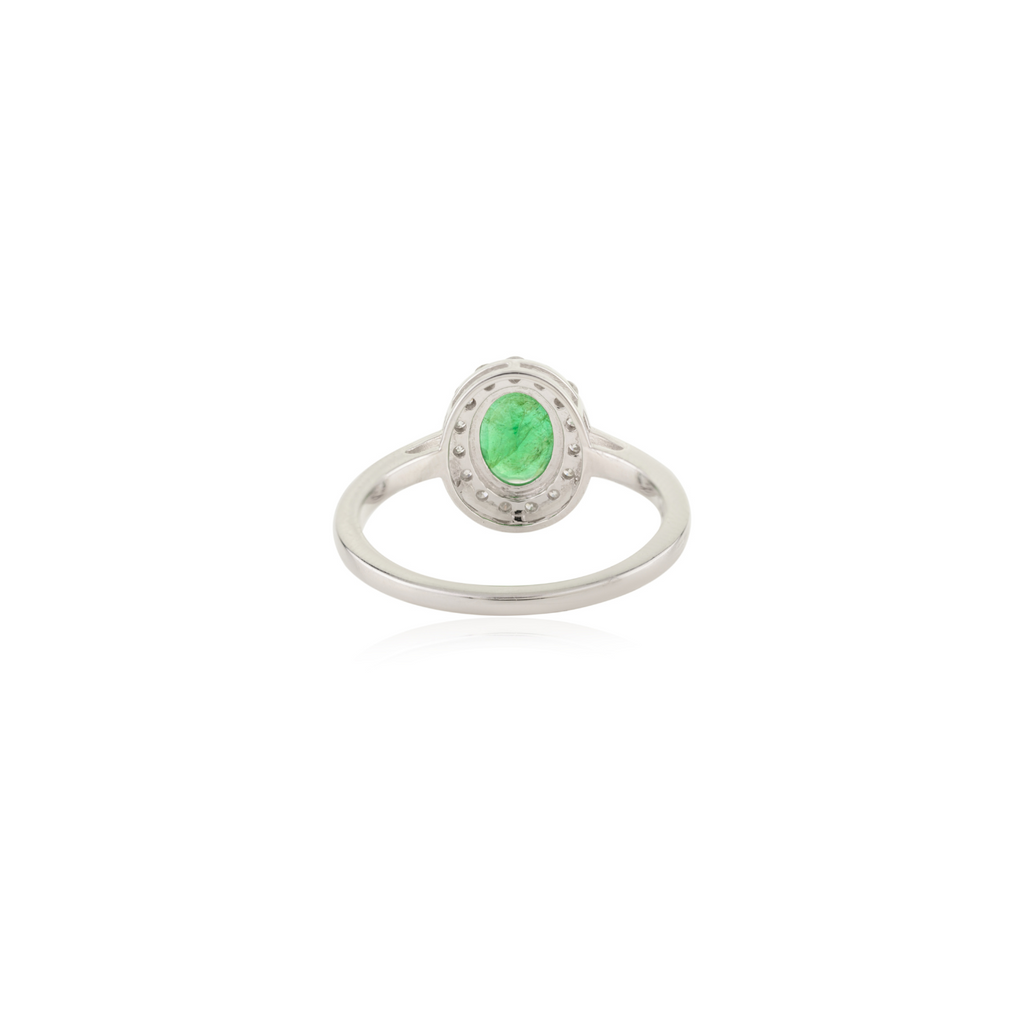 14k White Gold Emerald Halo Diamond Engagement Ring Image