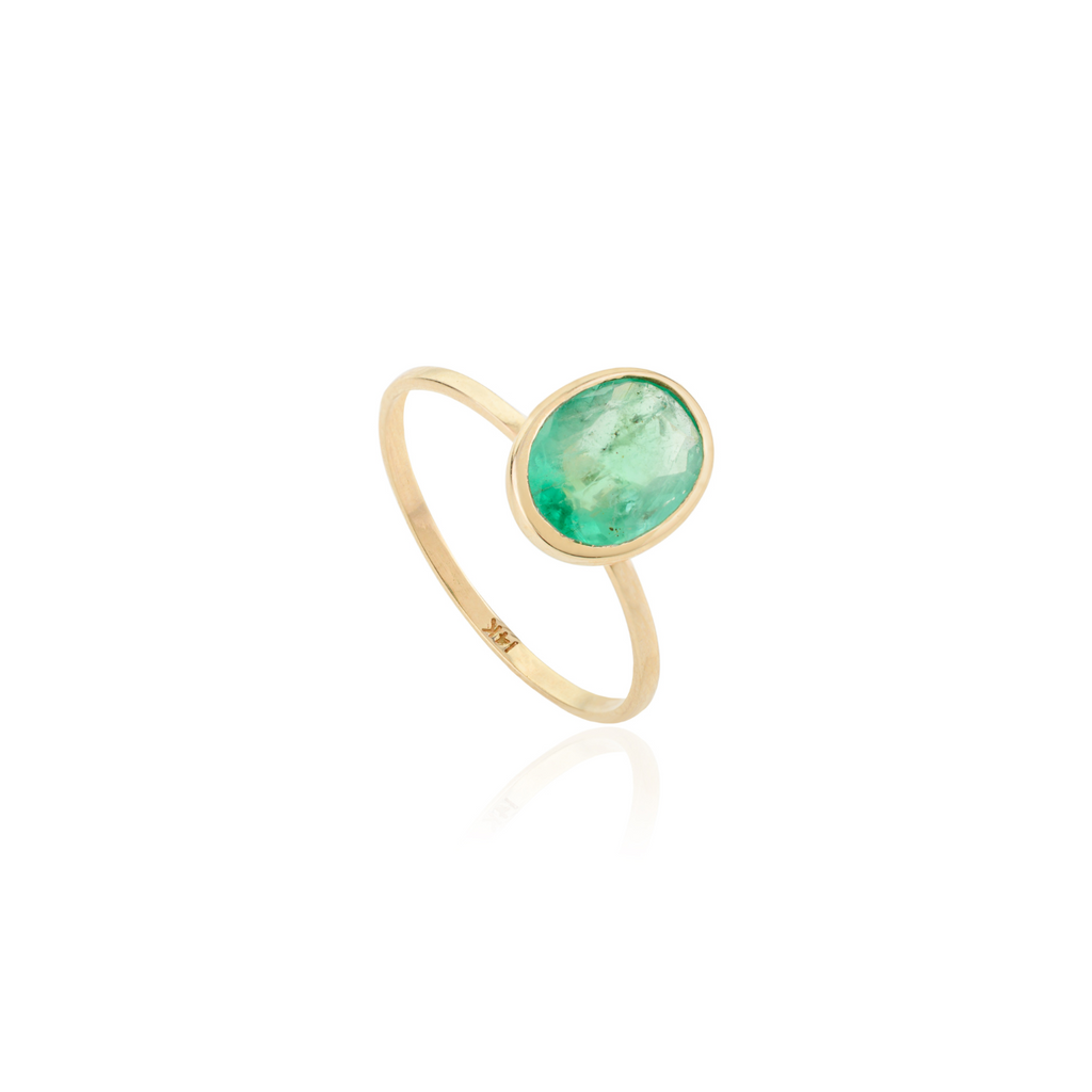 14K Solid Gold Emerald Gemstone Ring For Her Image