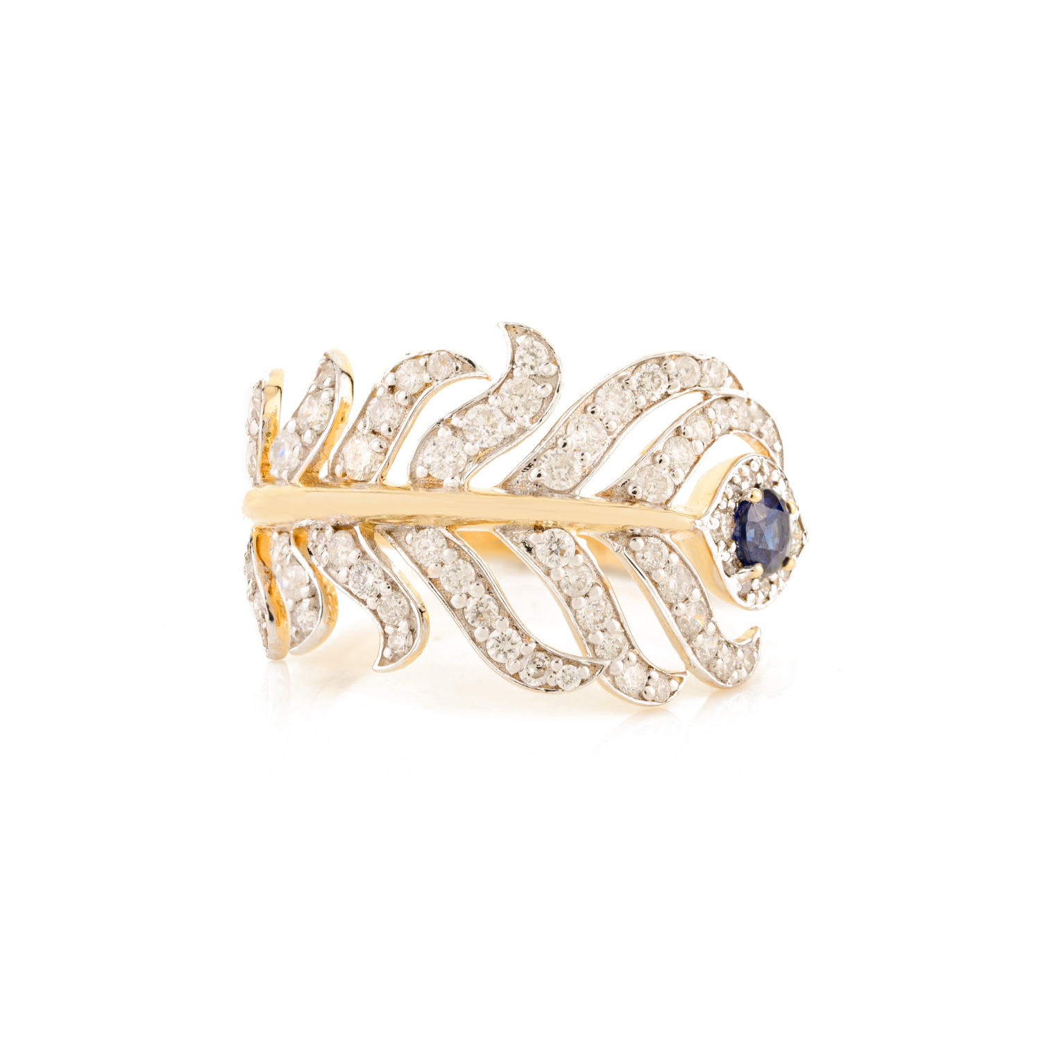 18K Yellow Gold Miracle Feather Diamond Ring - vrjewels-us