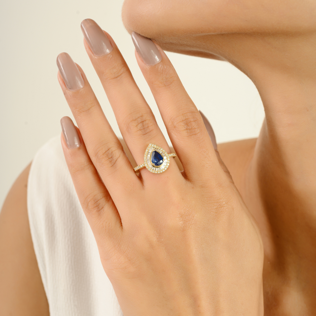14K Pear Sapphire & Diamond Double Halo Engagement Ring Image
