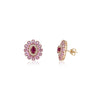 14K Gold Natural Pink Sapphire & Ruby Contemporary Stud Earrings Thumbnail