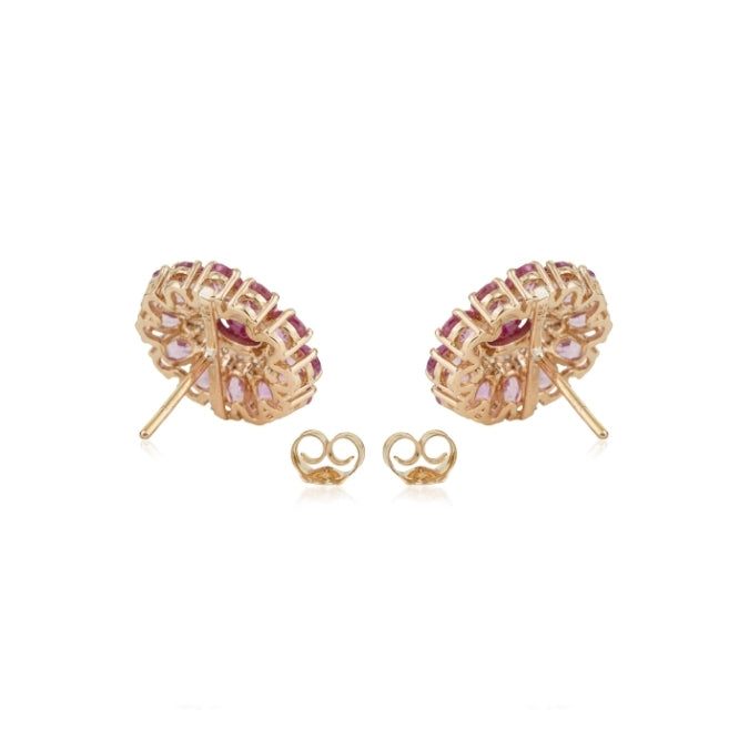 14K Gold Natural Pink Sapphire & Ruby Contemporary Stud Earrings