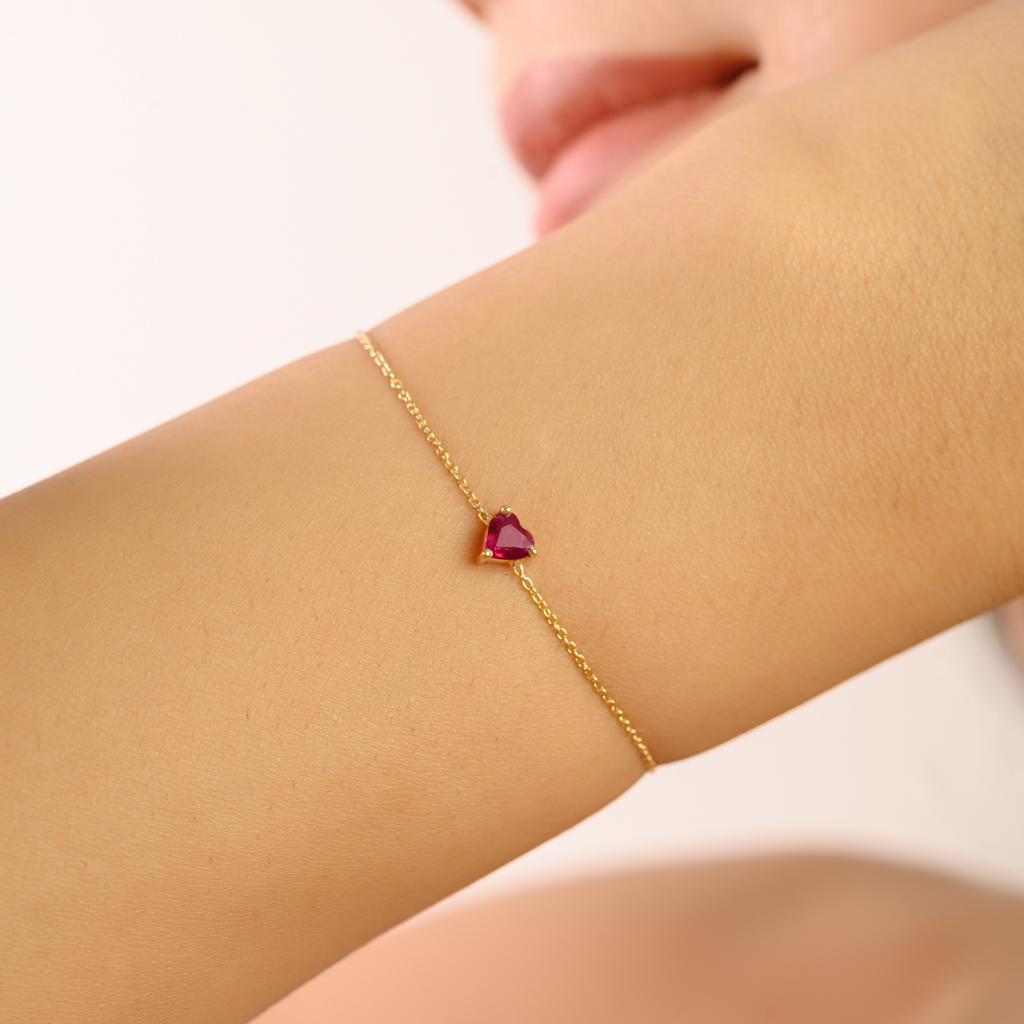 14K Natural Ruby Prong Set Heart Bracelet For Bridesmaids Image