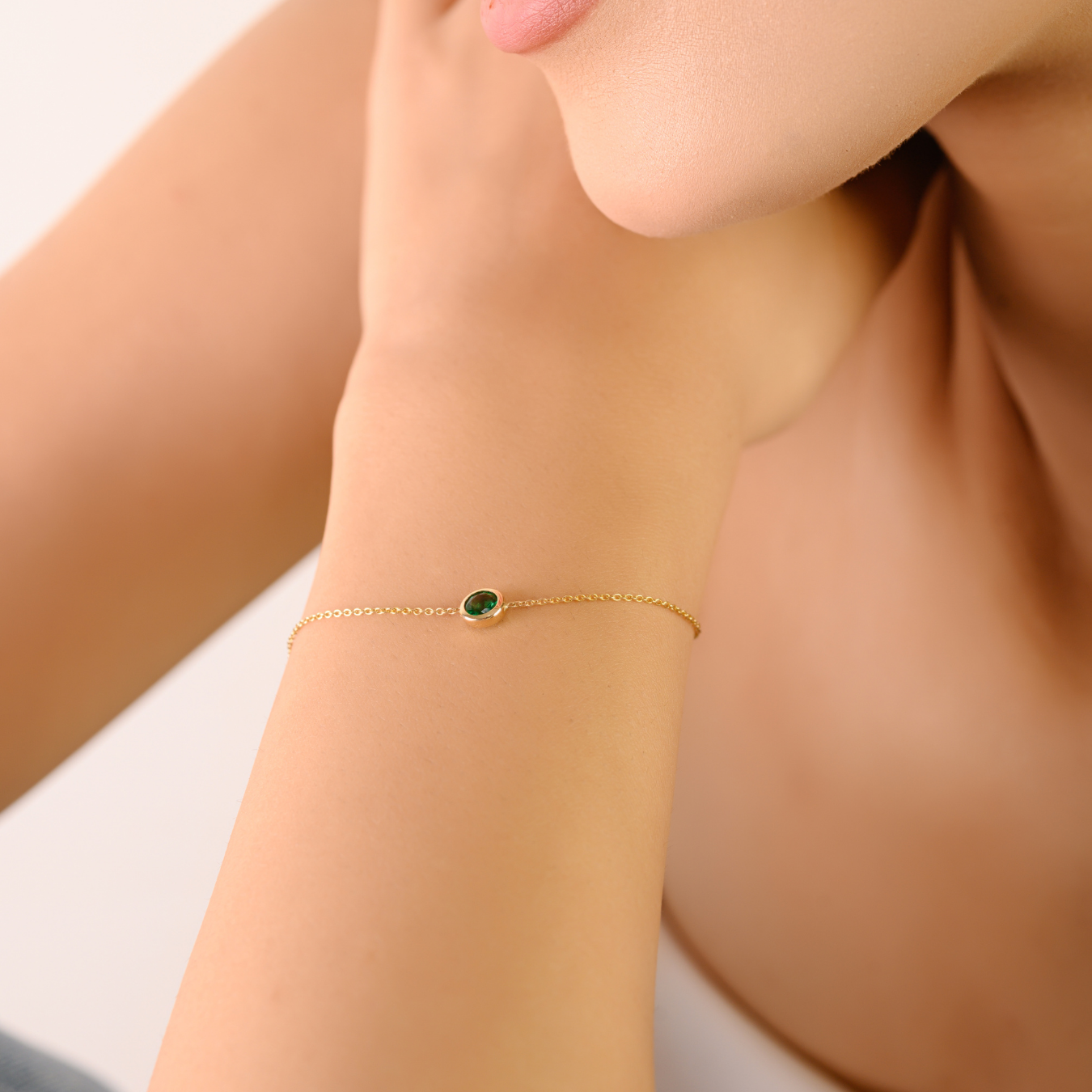 14K Rich Green Emerald Chain Bracelet For Women