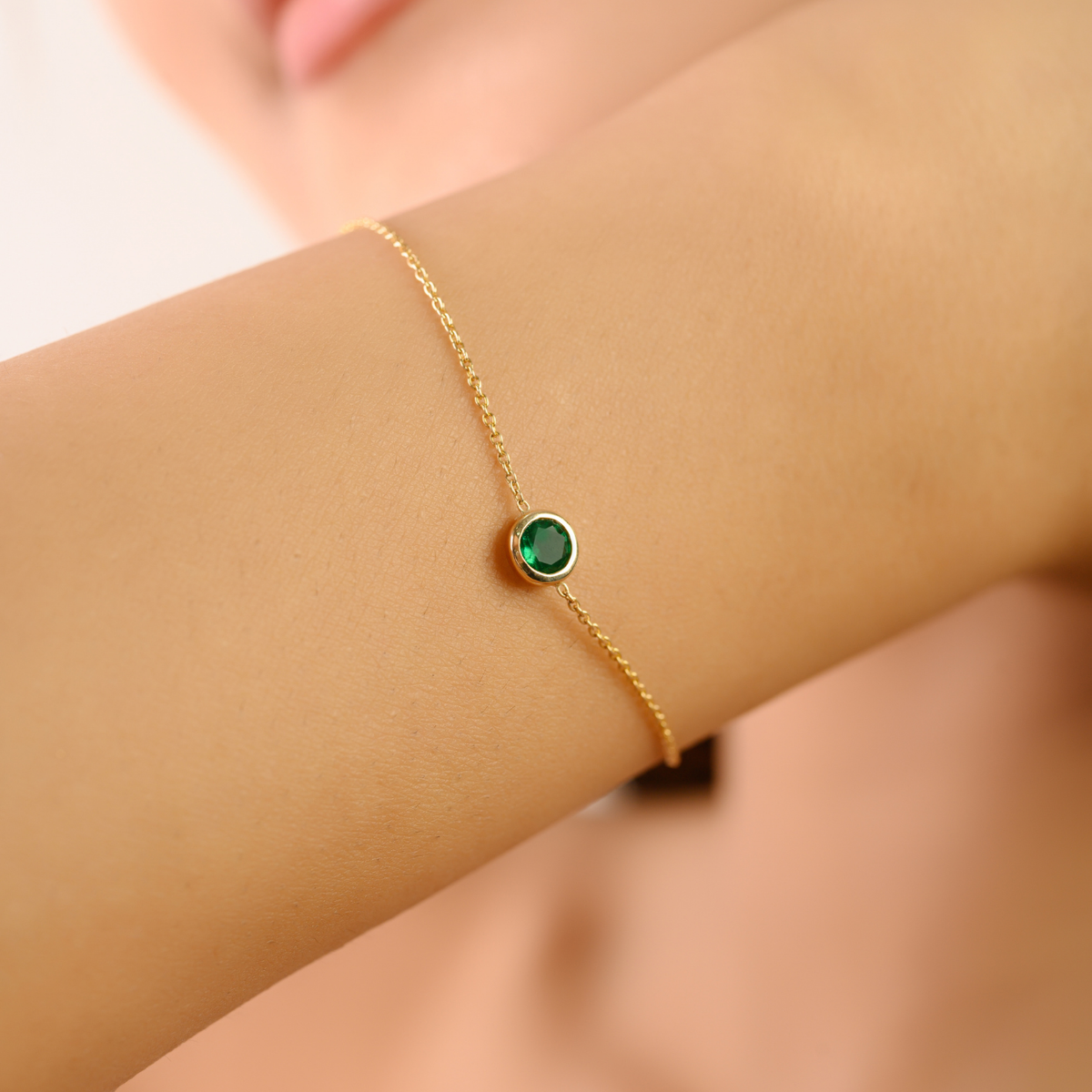 14K Rich Green Emerald Chain Bracelet For Women