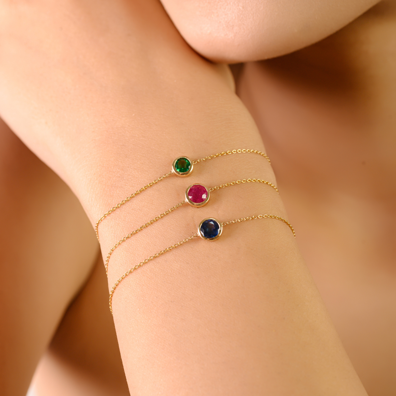 14K Rich Green Emerald Chain Bracelet For Women