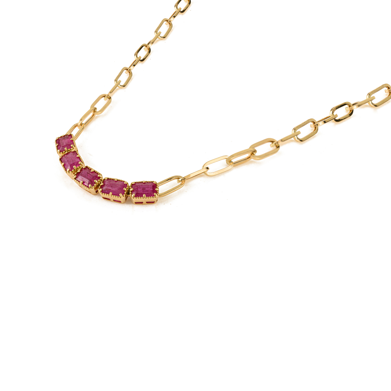 18K Perperclip Chain Ruby Statement Necklace For Her