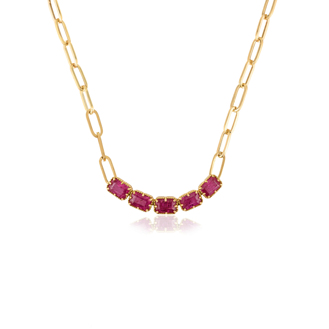 18K Perperclip Chain Ruby Statement Necklace For Her