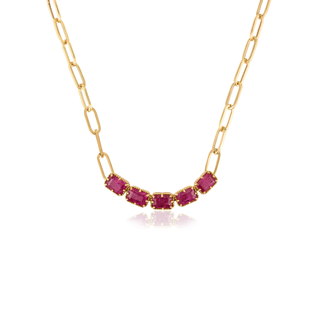 18K Perperclip Chain Ruby Statement Necklace For Her Image