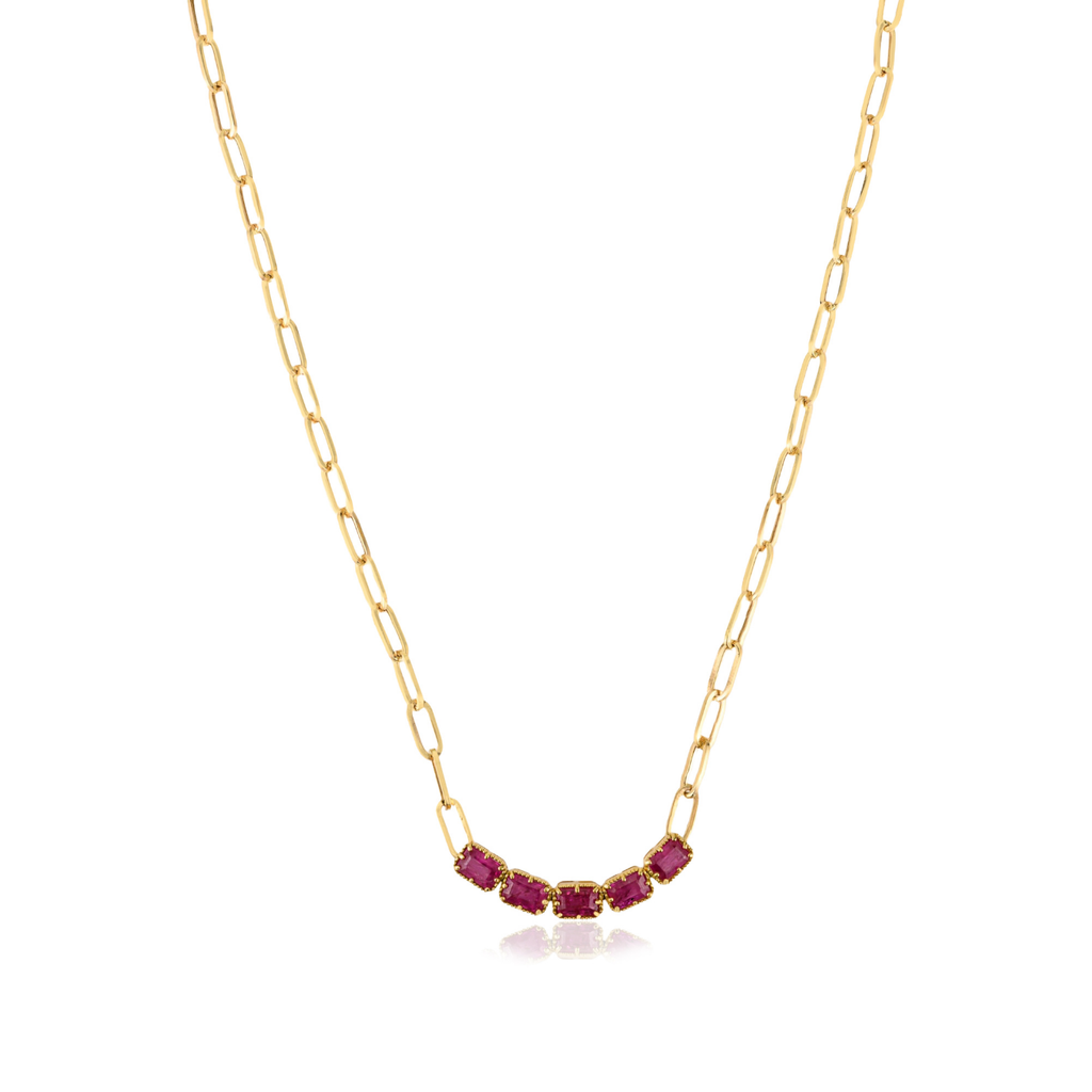 18K Perperclip Chain Ruby Statement Necklace For Her Image
