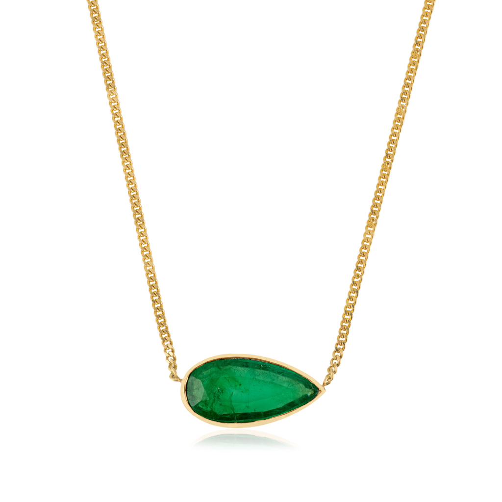 18K East West 6.6 Ct Emerald Bezel Necklace- Curb Chain Image