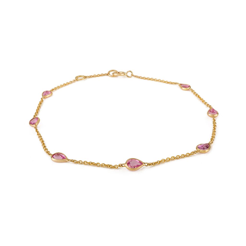 14K Modern 1 Carat Pink Sapphire Station Chain Bracelet Image