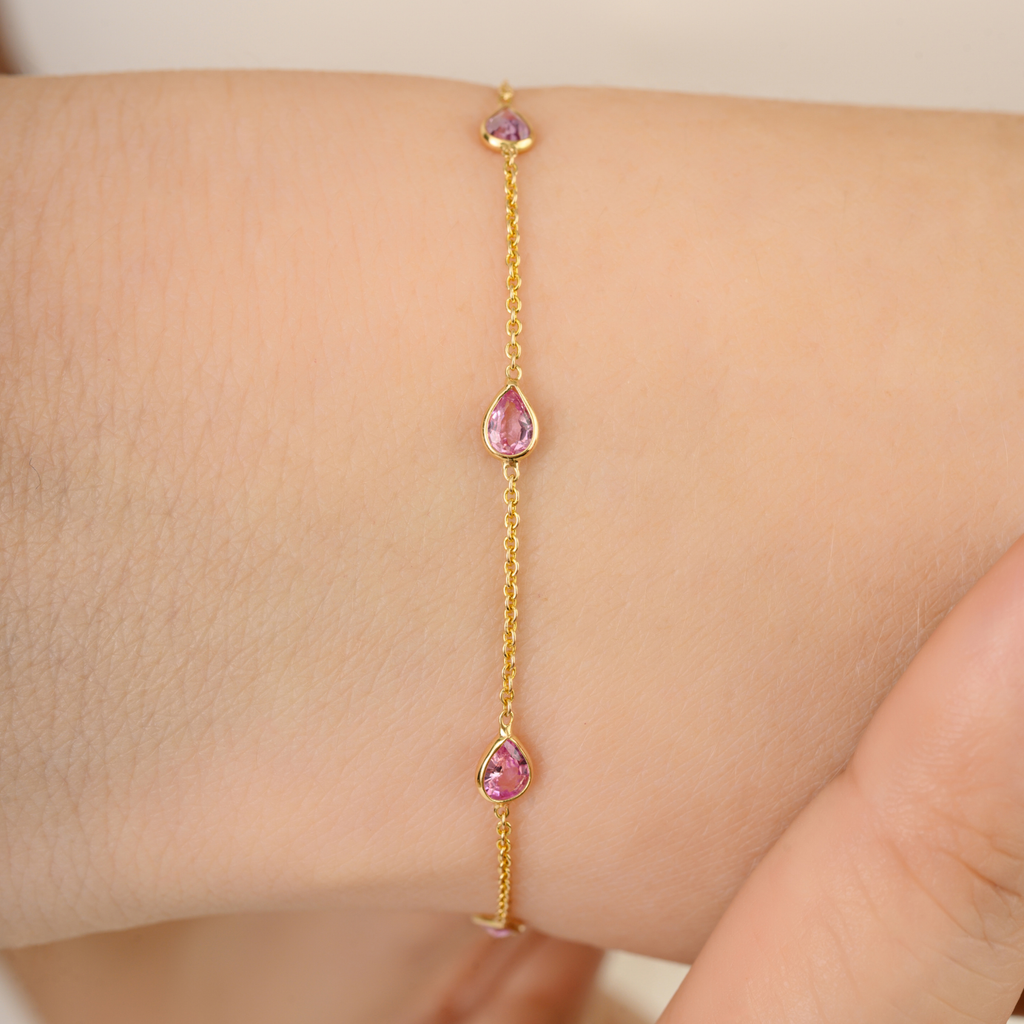 14K Modern 1 Carat Pink Sapphire Station Chain Bracelet Image