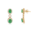 18K Modern Two-Tier Emerald Diamond Halo Drop Earrings Thumbnail