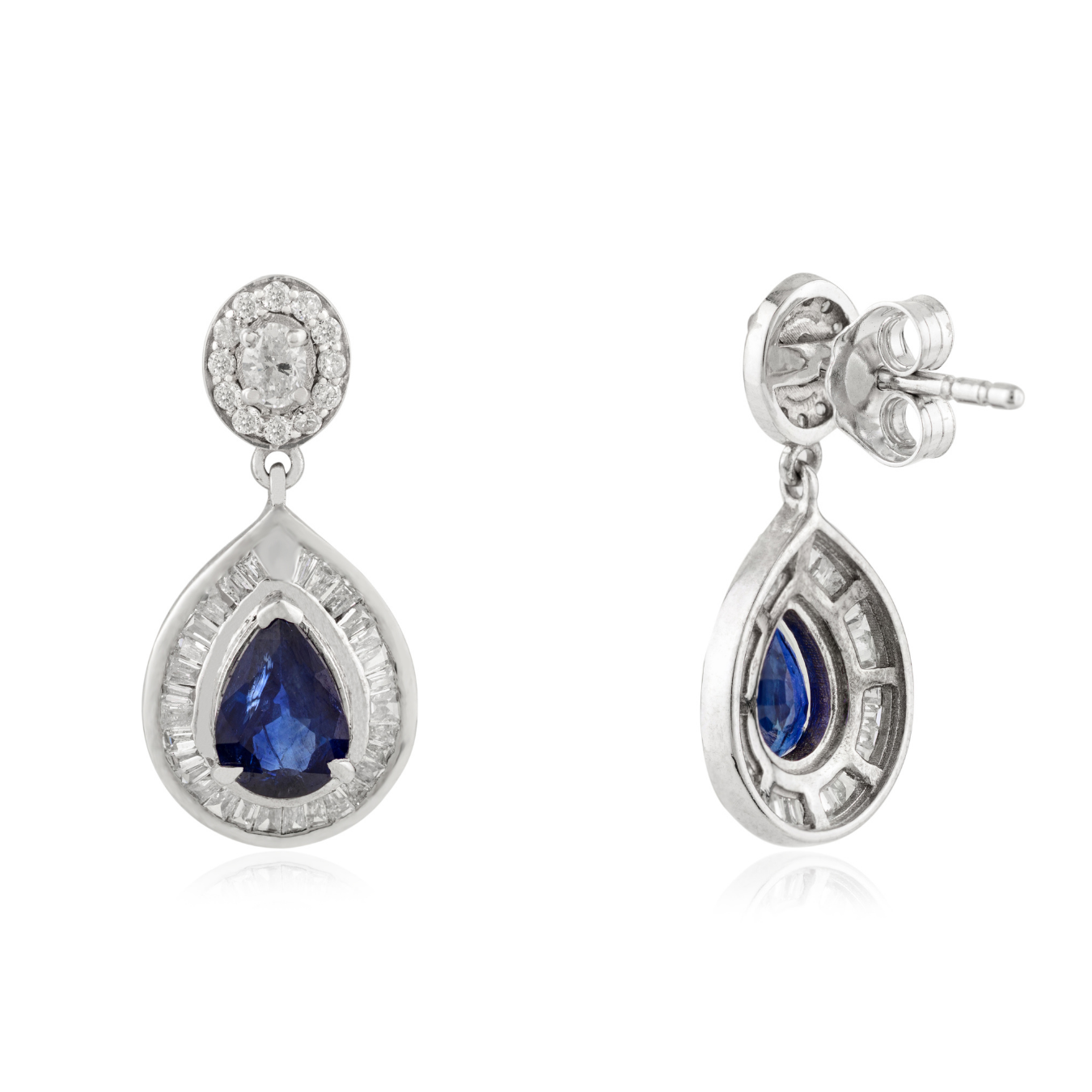 14K Pear Sapphire Diamond Cluster Drop Earrings