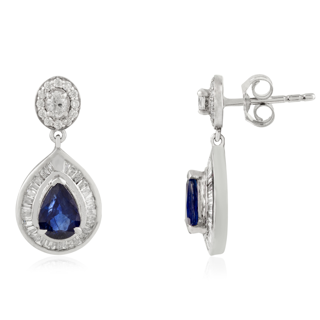 14K Pear Sapphire Diamond Cluster Drop Earrings