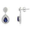 14K Pear Sapphire Diamond Cluster Drop Earrings Thumbnail
